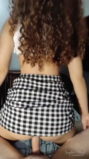 Petite Hot Latina Reverse Cowgirl through skirt