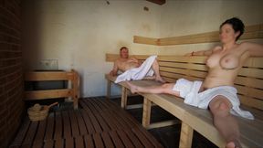 Really Risky and Fast Fucking in a Sauna, Squirting in the Mouth of Dada Deville