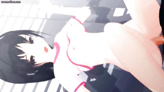 Black-Haired animated teenager gets labia banged