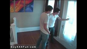 Gay guys Bryce met James online in a talk room and the 2 met for