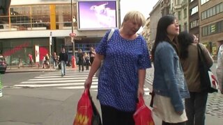 Busty blonde granny is riding the dick of the older man