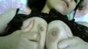 My petite arab wife is playing with her tits while I fuck her anus