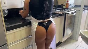 Sexy cougar maid spreads her big natural tits for boss's big cock