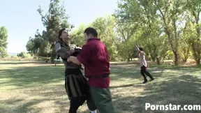 Skinny babe Amia Miley sucks huge cock in cowgirl style