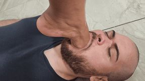 Hot Brunette make Her Sexy Foot Deep Down His Throat - Intense Foot Gagging and Deep Foot