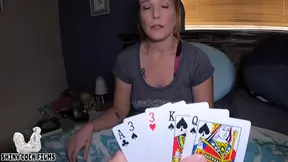 MILF mom loses poker game and strips for POV blowjob