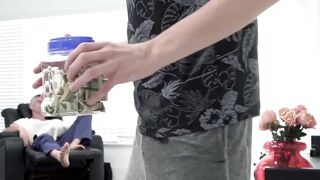 Young stepson riding big bare daddy dick