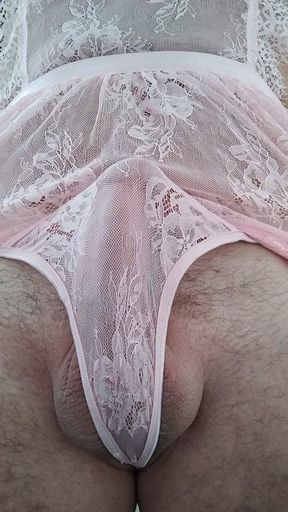 CD in New Pink Panties and Lingerie Teases and Plays with Cock