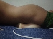 Doing phone sex and humping my fake pussy till I cummed hard.