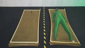 Nylon zentai cloning experiment in a vacuum latex bed