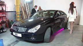 alicia rhodes, claudia rossi and melissa black visit old man and his assistant in the garage for a hard fuck