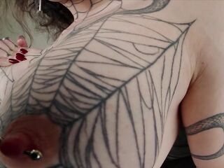 GROOBYVR Tattooed Trans Hotty with Spiderweb Chest Ink in Intensive VR Bed Scene