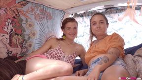 Tattooed lesbian cuties lick each others hairy cunt and use anal toys