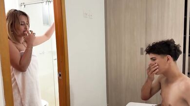 Step moms big asses creamed while teen stepbro watches