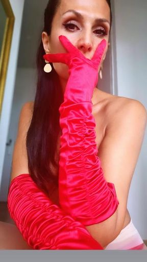 Adore me in nothing but nude nylons and red gloves!