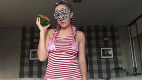 Girl + Watermelon = Hot Piss
