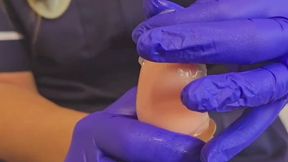 Condom application to my huge dildo