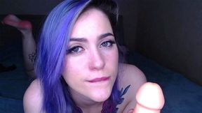 Stacy masturbates your cock, kisses you, speaks nicely to bring you a sweet orgasm