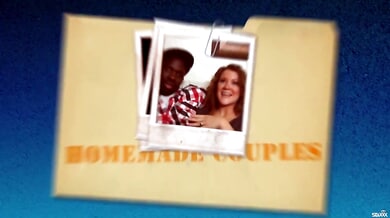 Blonde and brunette neighbors share an amateur interracial encounter at home