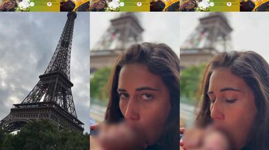 Sucking on the Eiffel Tower cumshot gets deep throat eye contact
