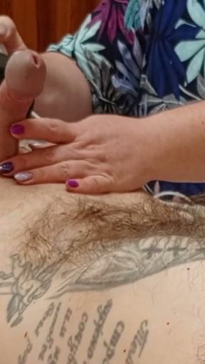 Mother-in-law massages dick jerks it off until I cum   Clip 1