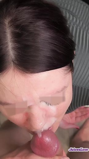 Huge facial for home cumslut girl. She loves cum