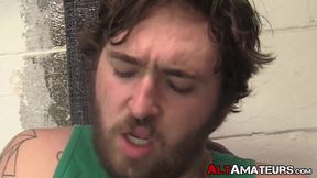 Bearded chubby alt gay anal plays while masturbating solo