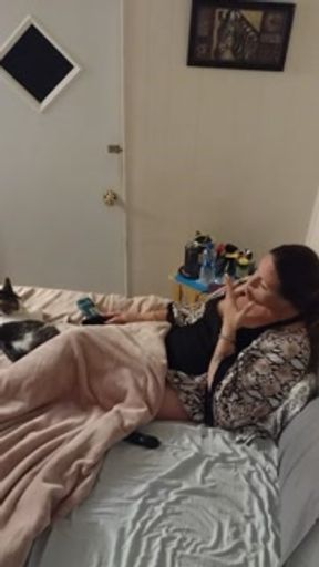 Smoking and chilling in my black sexy night dress with a Latino roommate part 3