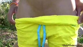 Tiny Trisha fingering closeup outdoor