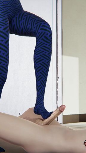 Hot Ms Davidson Handjob And Footjob In Her Blue Leggins Service Make Big Dick Cum A Lot Of Sperm