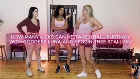 How Many Kicks Can He take? (Ball Busting) With Goddess Luna & Peggin Thee Stallion