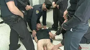 Hairy Perv Gets Taken Downtown And Gang Fucked By The Whole Jail House