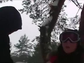 SHORT RED PUFFY JACKET BABE FUCKED IN THE SNOW