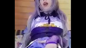 Trans Keqing solo masturbates