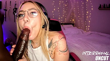 Gamer girl Gracie pauses to get some Big black dick