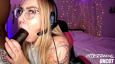 Gamer girl Gracie pauses to get some Big black dick