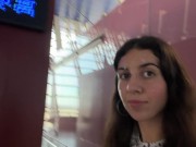 Crazy CUMWALK in Big AIRPORT Full of People Risky Public Blowjob