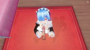 3D hentai POV Rem jerks your dick off