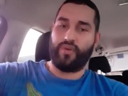 Guy Interview car   blue t-shirt