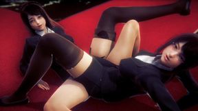Office babe gets scissored by her lesbian coworker in uniform