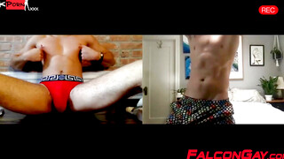 Three studs are jerking off and anal playing on live camera