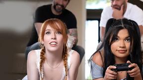 ”Gaming teen stepdaughters both banged by their perverted stepdads”