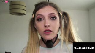 Tiny teen has her pussy stretched and thoroughly dominated