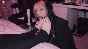 Squirming Trans Lesbian Footjob with Cum Covered Soles