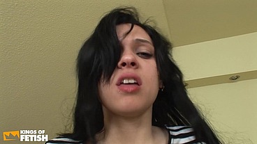 Hot teen gets her wet pussy drilled deep by a man on the bed