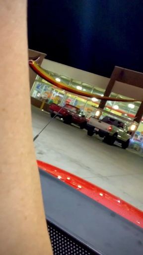 RUBBING in TINY PANTIES, TOP DOWN, BUSY GAS STATION SIS SLUT