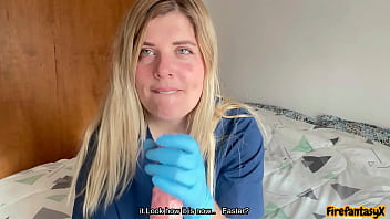 Hot nurse with latex gloves visits you at home