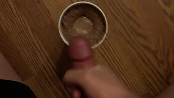 Huge multiple cum in milkshake for girlfriend arriving from airport