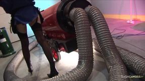 The blonde mechanic lets her big cock customer inspect her freshly shaved pussy up close