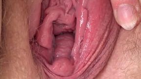 Close-ups of hairy pussy&#x1F32E;&#xFE0F; &mdash;  clit &mdash;  and slit  Mature BBW fingering&#x1F449; to climax&#x1F680; &mdash;  spreading her full hips